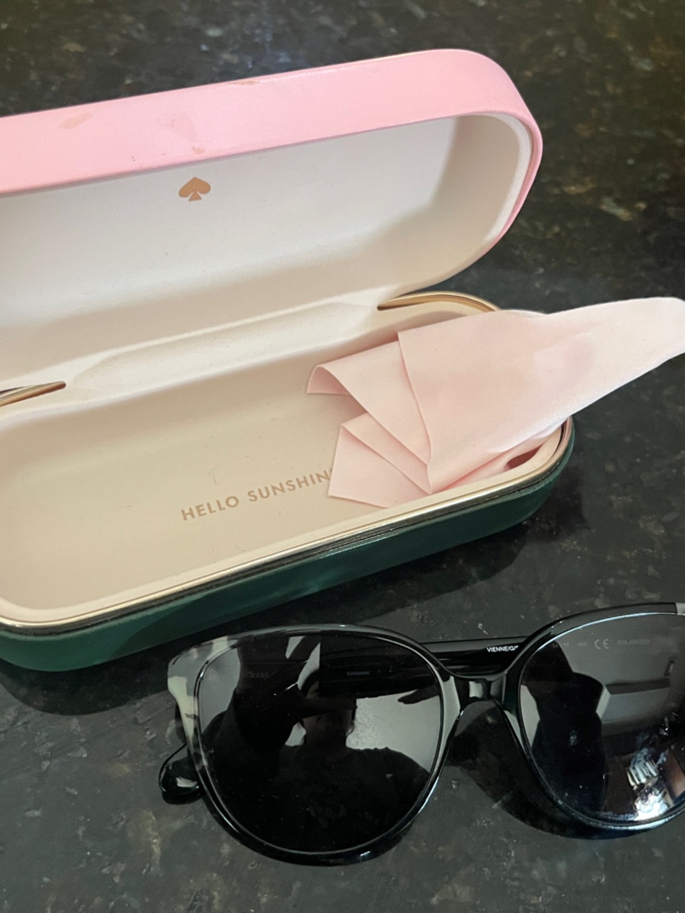 kate spade Pink and Green Sunglasses Case with Light Pink Cloth